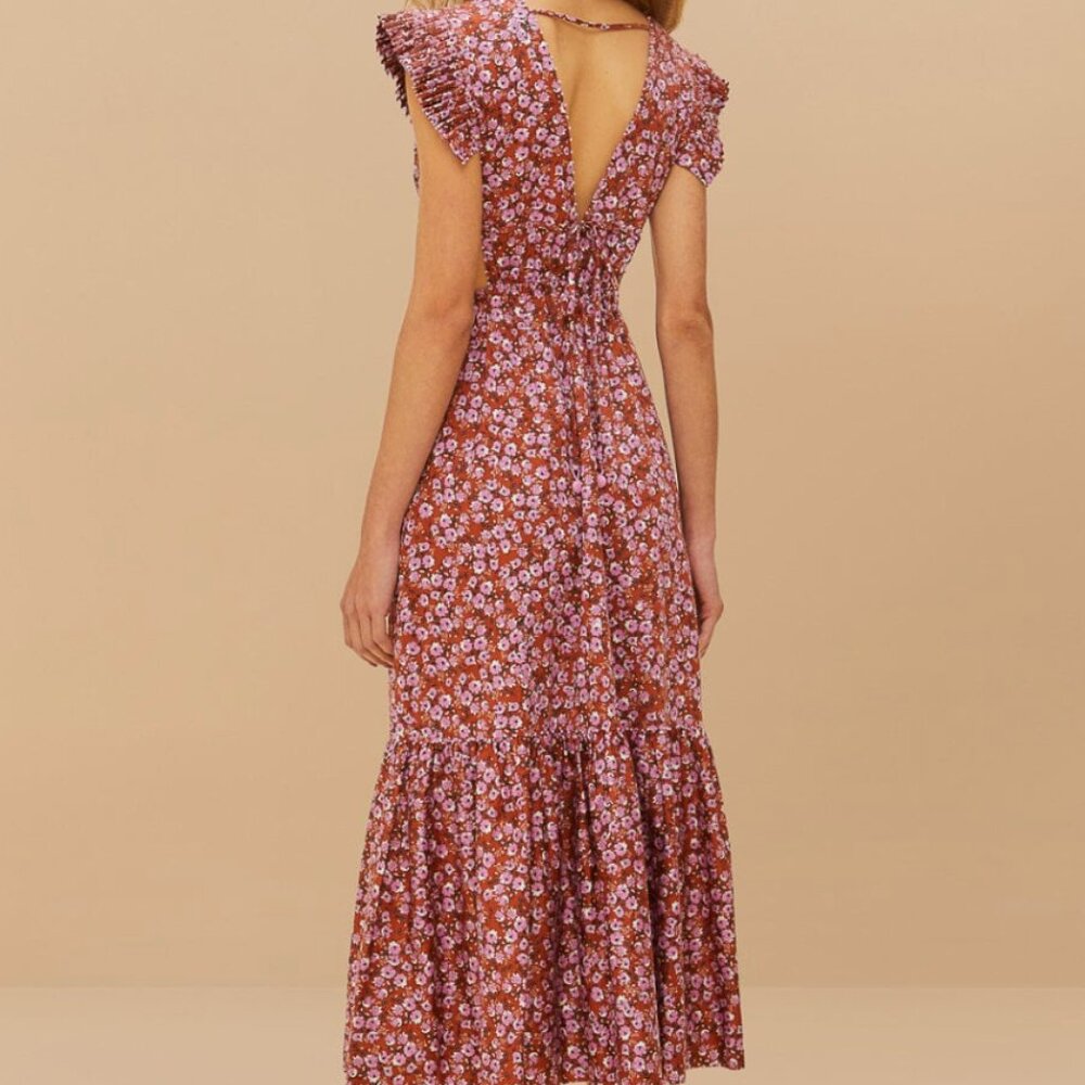 FARM Rio Brown Tiny Yard Butterfly Midi Dress - Picture 3 of 5